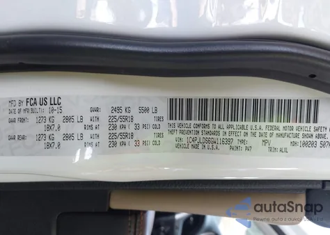 2016 Jeep Cherokee Limited from USA, damaged, VIN 1C4PJLDS6GW116397